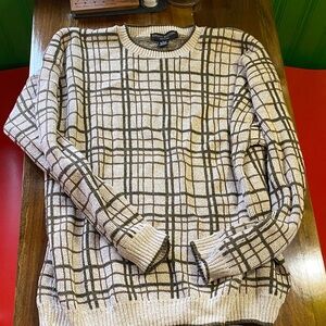 Liberty Beige and Dark Brown Plaid Crewneck Sweater
